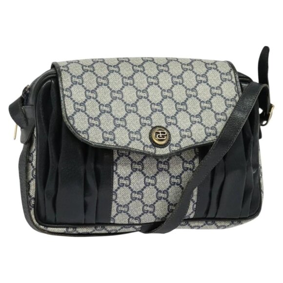 GUCCI GG Plus Supreme Shoulder Bag PVC Navy Gold Auth BA2101 - Picture 1 of 14